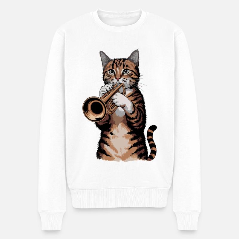Trompeten-Katze - Männer Premium Bio Pullover - Weiß