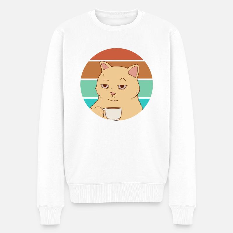 Chat avec un café | Journée de travail fatiguée - Pull Premium bio Homme - blanc