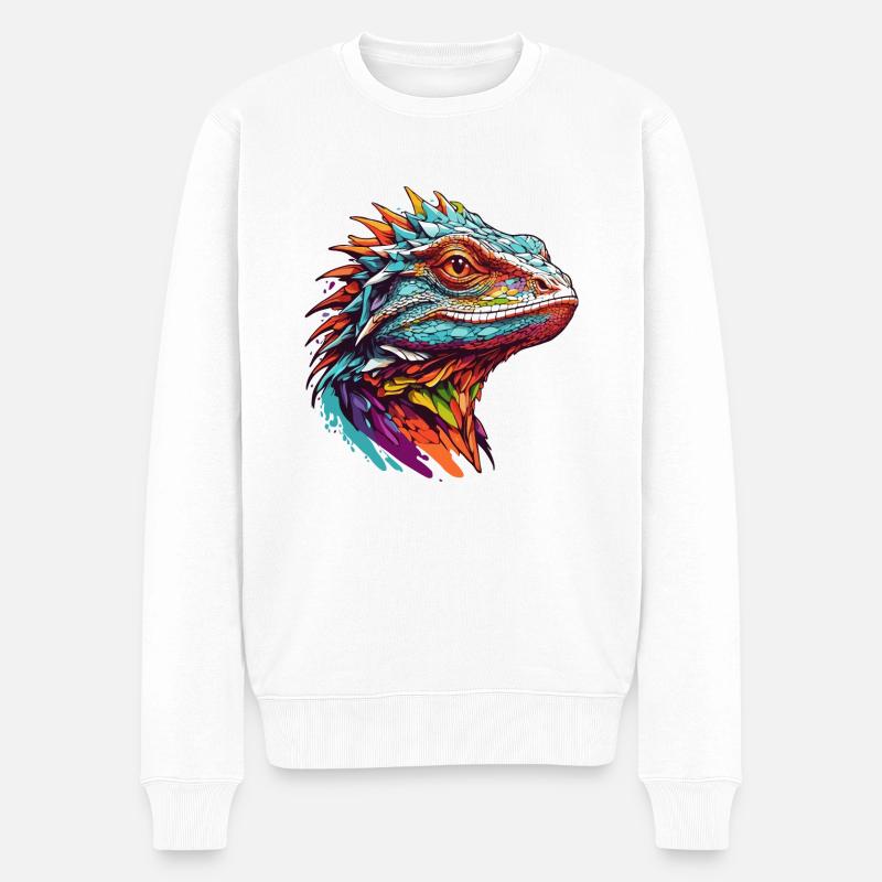 Farbenfrohes Echsenportrait Leguane Warane - Männer Premium Bio Pullover - Weiß