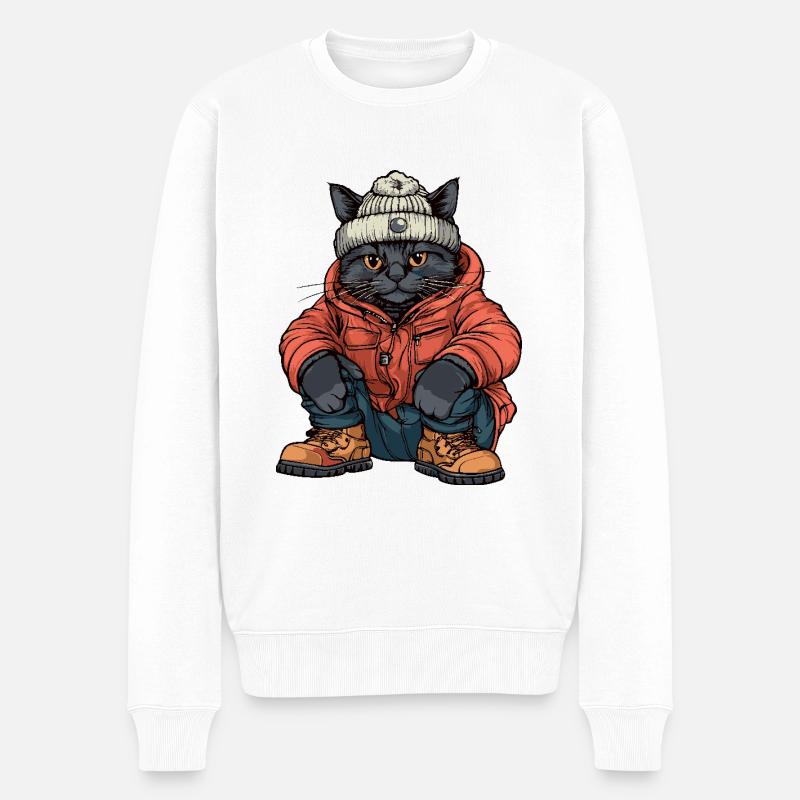 Chat Drôle d’Hiver - Pull Premium bio Homme - blanc