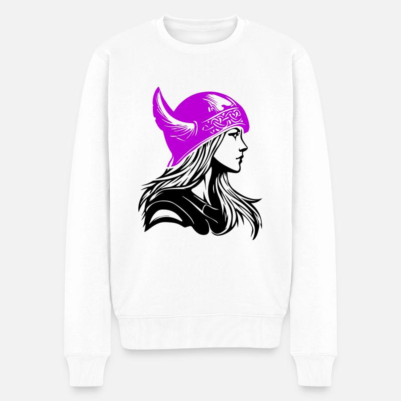Wikinger Frau Kriegerin - Männer Premium Bio Pullover - Weiß