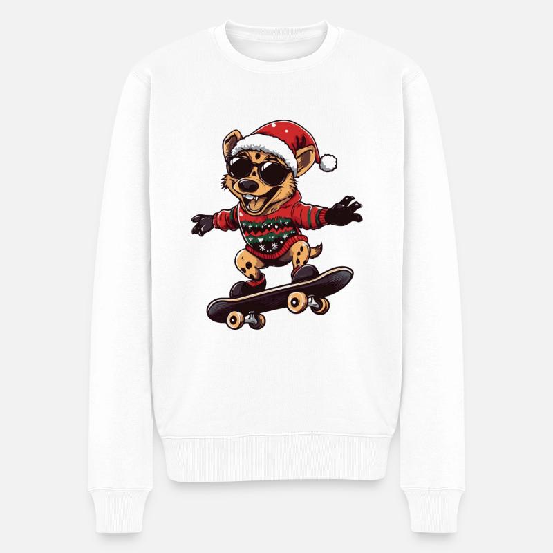Hyène Noël drôle - Pull Premium bio Homme - blanc