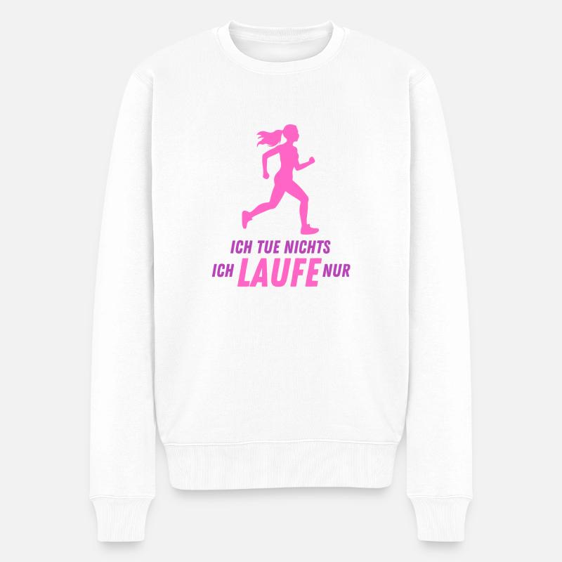 Ich tue nichts, ich laufe nur - Männer Premium Bio Pullover - Weiß