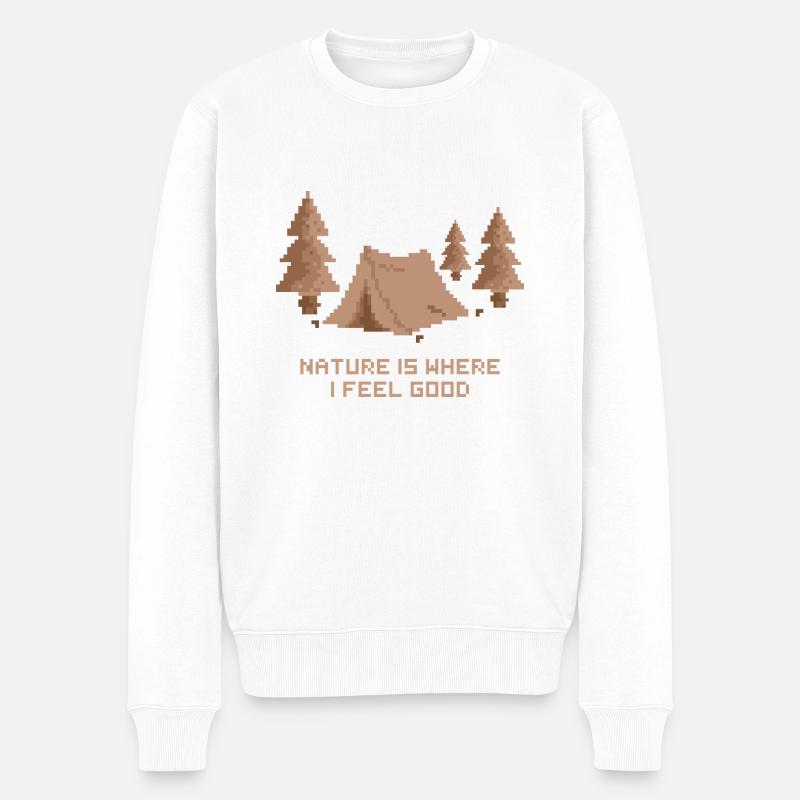 Die Natur ist der Ort, an dem ich mich wohlfühle - Camping Pixel Art - Männer Premium Bio Pullover - Weiß