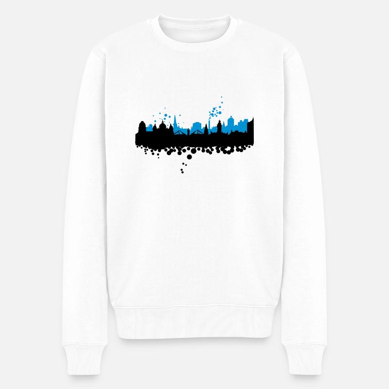 Leipzig Skyline Silhouette - Männer Premium Bio Pullover - Weiß