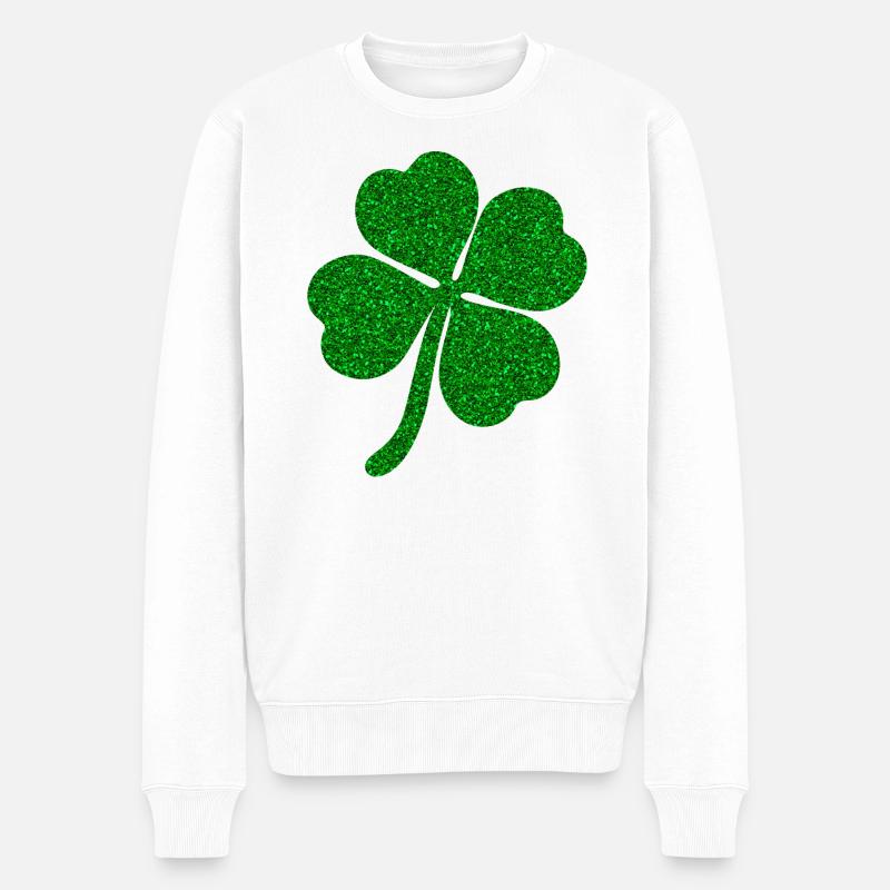 vierblättriges Kleeblatt Glücksklee Glücksbringer - Männer Premium Bio Pullover - Weiß