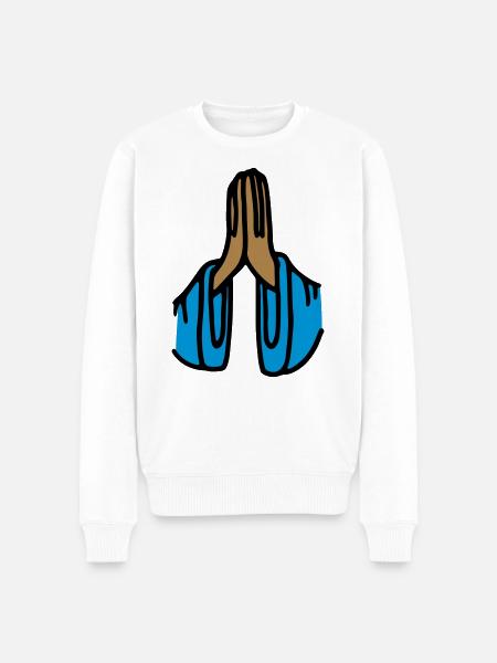 Gebed Dankbaarheid Gevouwen Handen Meditatie Bidden - Mannen Premium Bio sweater - wit