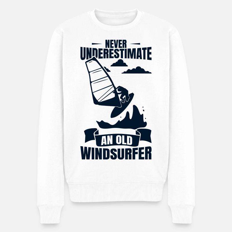 Windsurfender Opa - Männer Premium Bio Pullover - Weiß