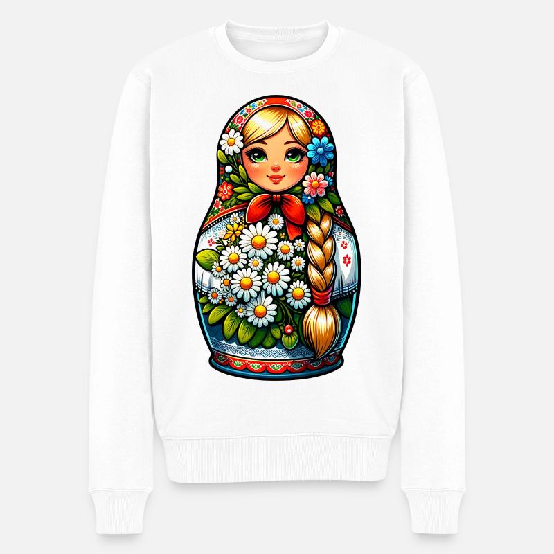 Matriochka en russe Matriochka Poupée Russe - Pull Premium bio Homme - blanc