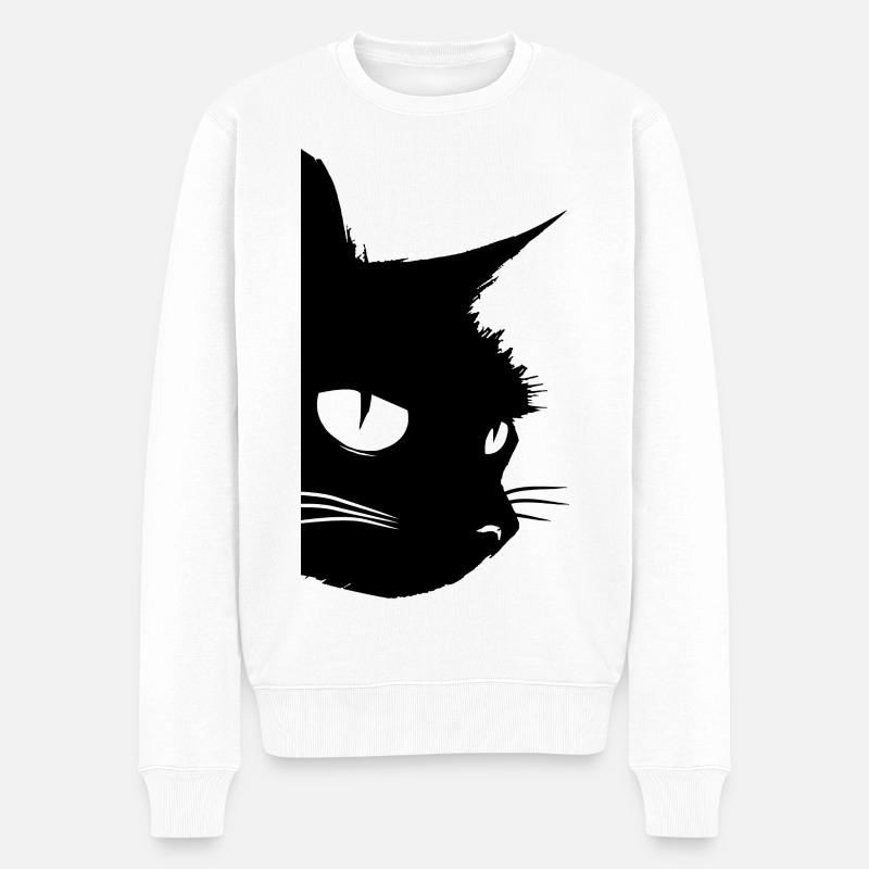 Schwarze Katze Kater  - Männer Premium Bio Pullover - Weiß