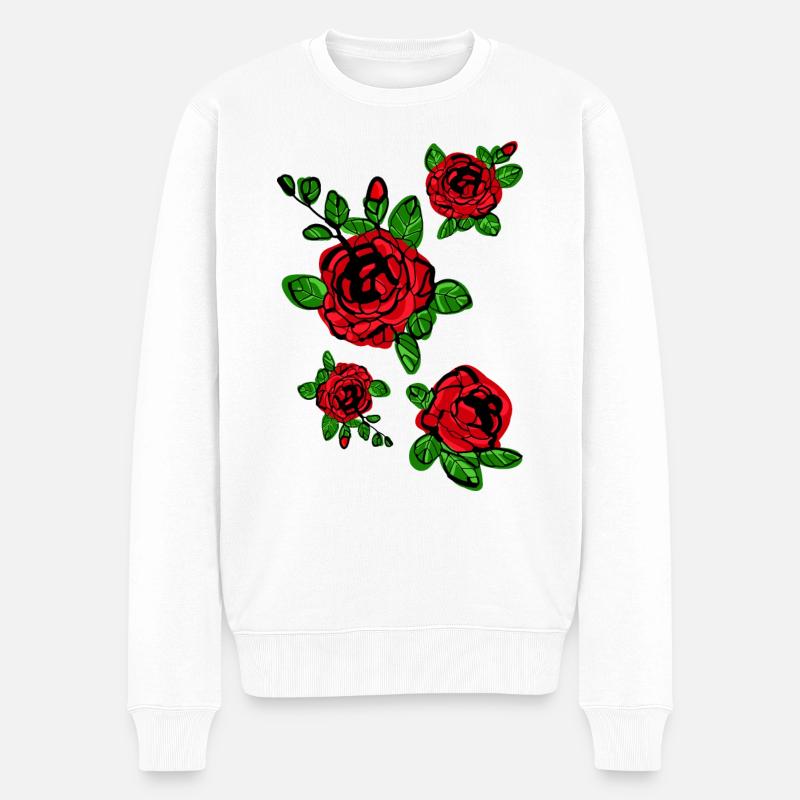 Fleur rouge de roses - Pull Premium bio Homme - blanc