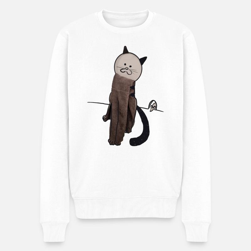 Handtuch Katze - Männer Premium Bio Pullover - Weiß