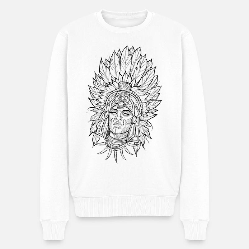 Tête d'indienne sketchy original - Pull Premium bio Homme - blanc