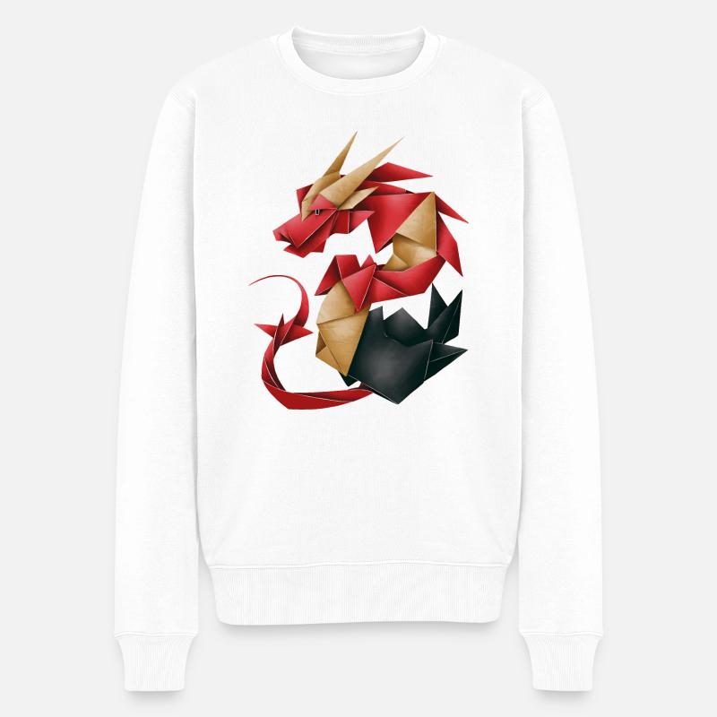 Origami Japanischer Drache - Männer Premium Bio Pullover - Weiß
