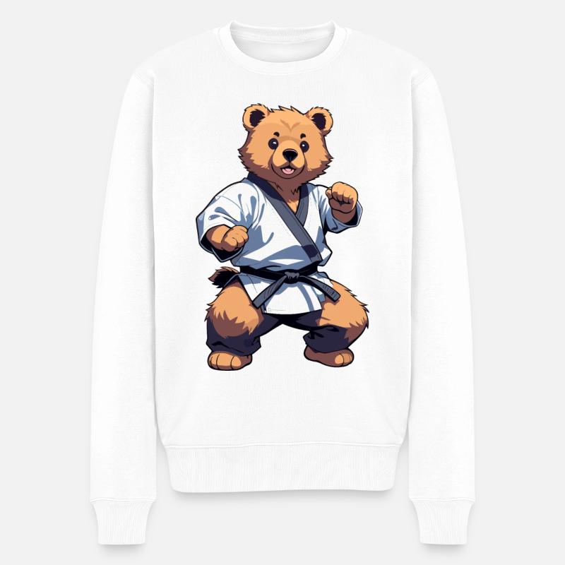 Karate Bear with Black Belt Karate Bär - Männer Premium Bio Pullover - Weiß