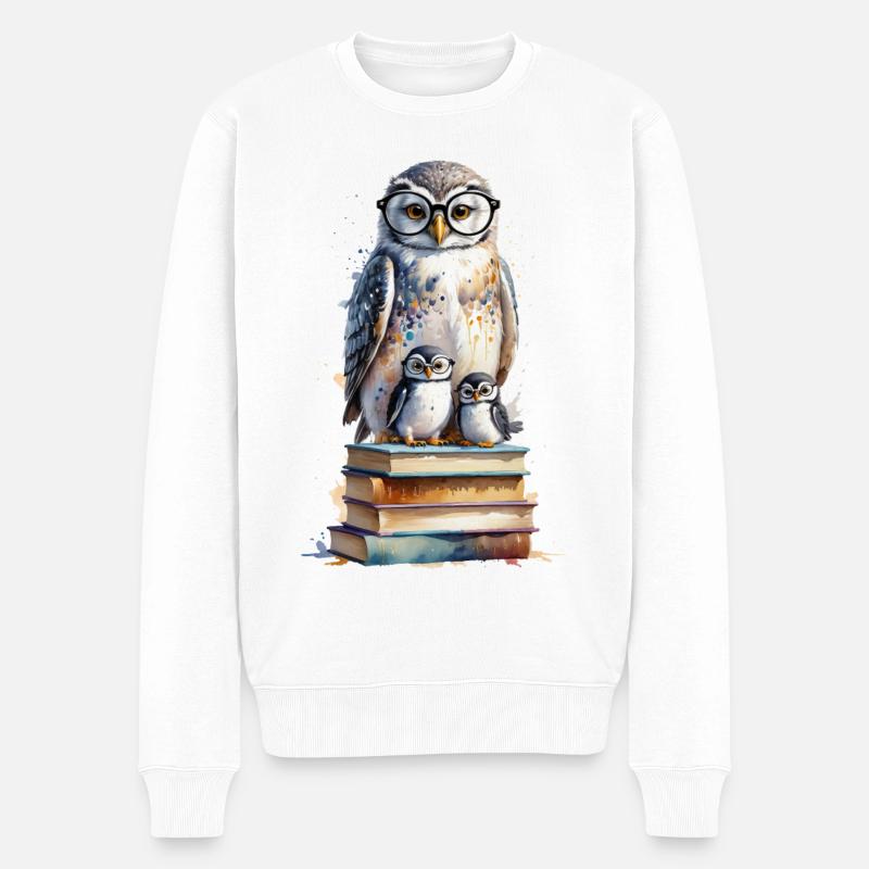 Gelehrte Eule - Aquarell - Männer Premium Bio Pullover - Weiß