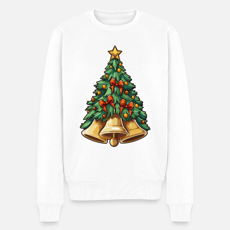 Weihnachtsbaum mit Glocken plus Deko - Männer Premium Bio Pullover - Weiß