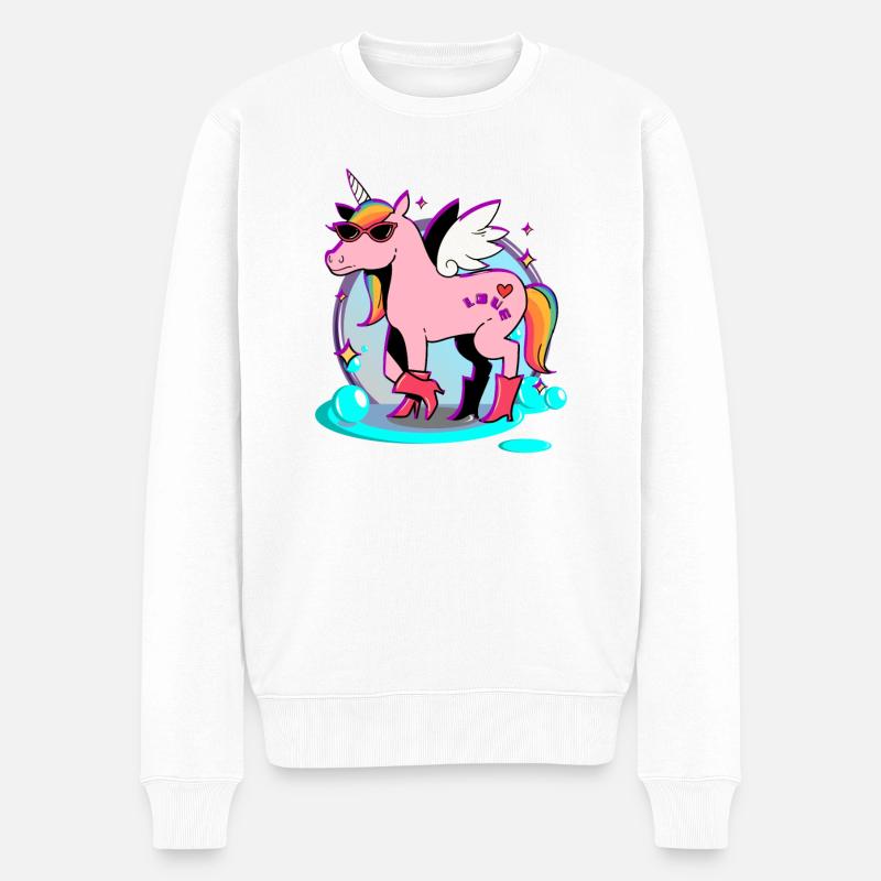 Pinkes Pferd - Einhorn - Männer Premium Bio Pullover - Weiß
