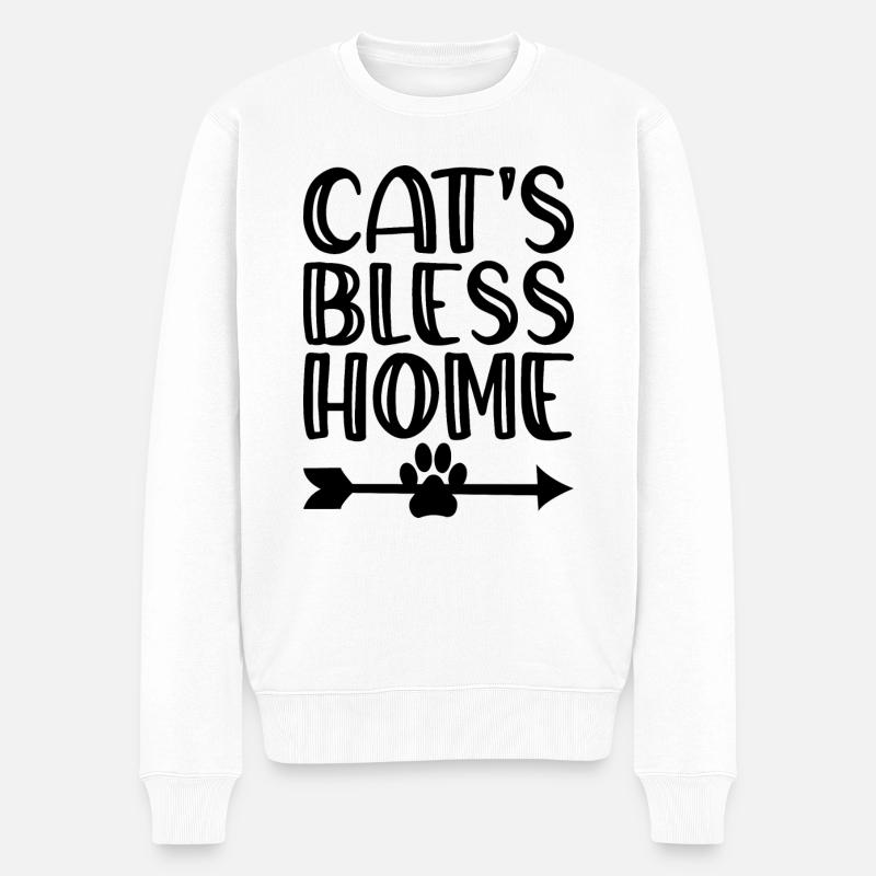 Katzen segnen Zuhause - Männer Premium Bio Pullover - Weiß