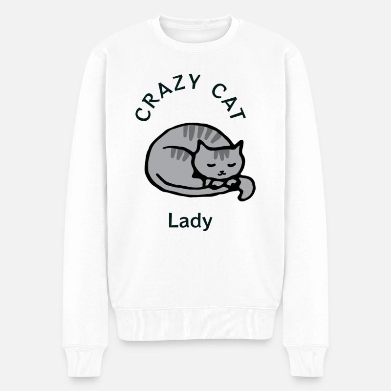 Crazy Cat Lady - Männer Premium Bio Pullover - Weiß