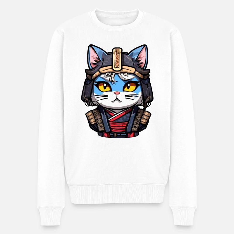 Samurai-Katze #4 - Männer Premium Bio Pullover - Weiß