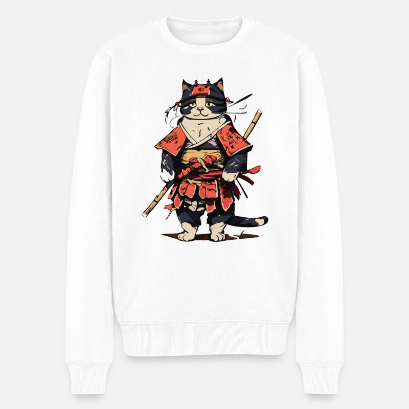 Katzen Samurai - Männer Premium Bio Pullover - Weiß