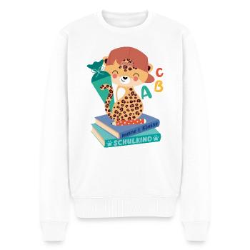 Léopard avec cône d’école pile de livres écolier - Pull Premium bio Homme - blanc - Devant - Thijin (182cm)