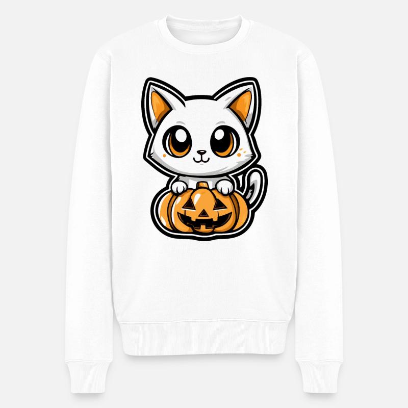 Katze Halloween Kater Comic - Männer Premium Bio Pullover - Weiß