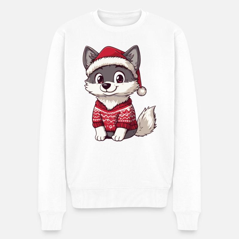 Wolf Weihnachten - Männer Premium Bio Pullover - Weiß