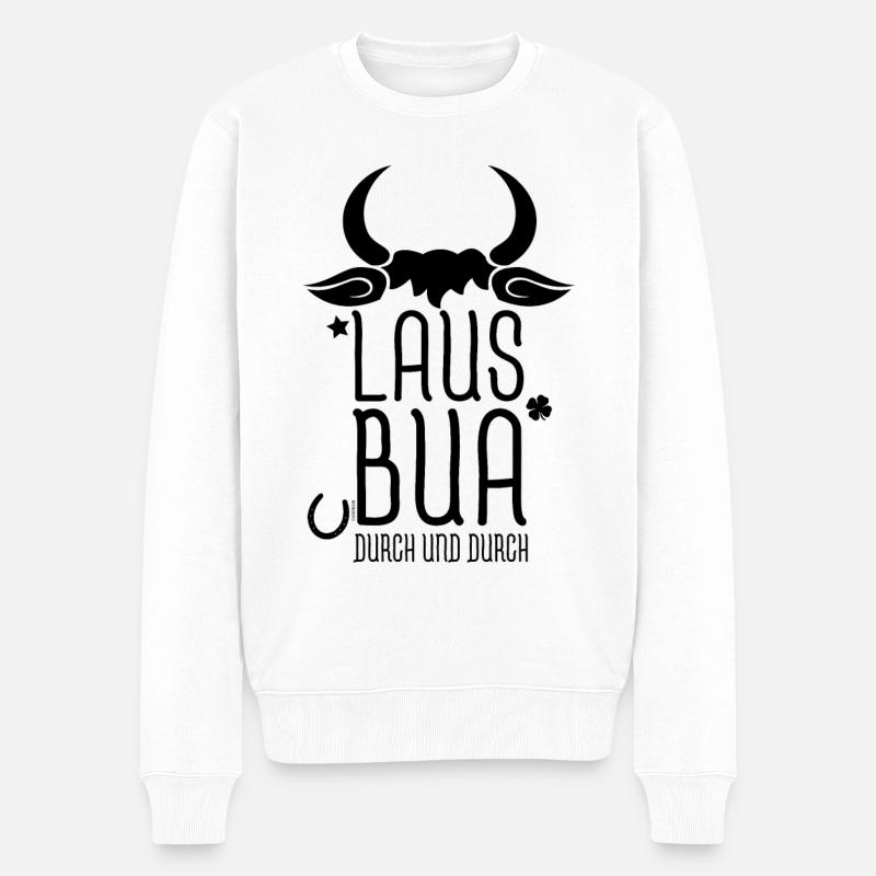 LAUSBUA Bayrisch Geschenkidee - Männer Premium Bio Pullover - Weiß