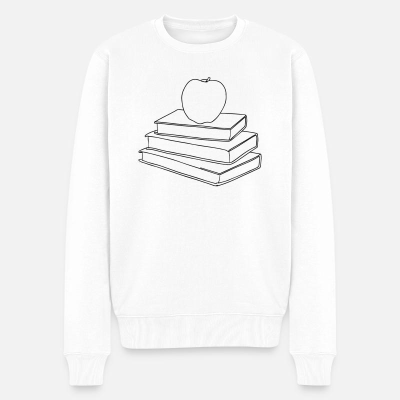 Apple auf Buchstapel - Männer Premium Bio Pullover - Weiß