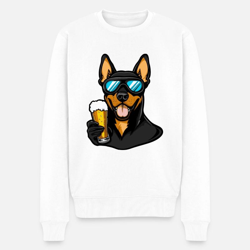 Doberman Chien Ski Bière - Pull Premium bio Homme - blanc