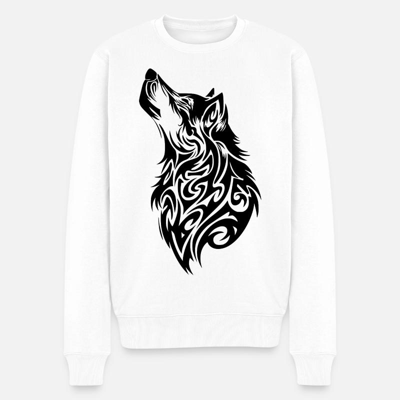 Wolf Tribal Tattoo - Männer Premium Bio Pullover - Weiß