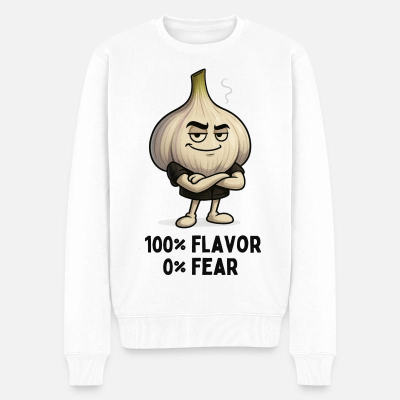 Knoblauch Attitüde: 100% Geschmack Karikatur  - Männer Premium Bio Pullover - Weiß