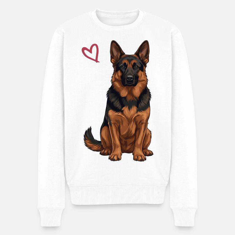 Schwarz-roter Deutscher Schäferhund - Männer Premium Bio Pullover - Weiß