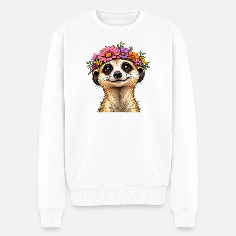 Erdmännchen mit Blumenschmuck - Männer Premium Bio Pullover - Weiß
