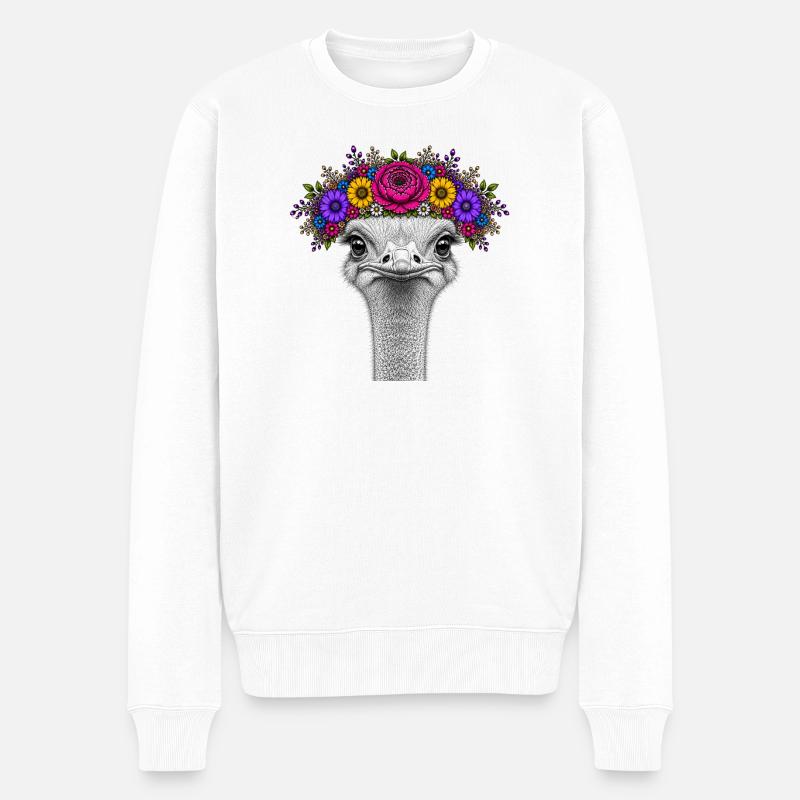 Strauß mit buntem Blumenkranz - Männer Premium Bio Pullover - Weiß