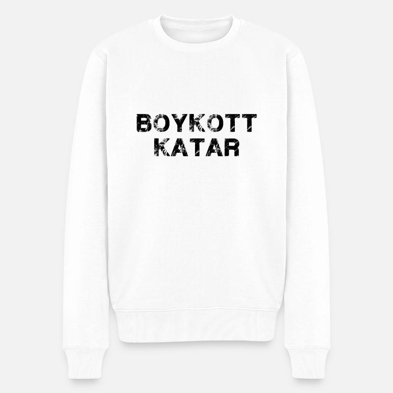 boykott katar,katar,flagge, wm,schrift - Männer Premium Bio Pullover - Weiß