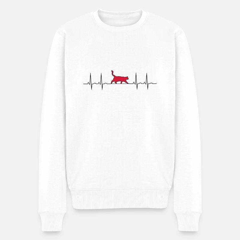 EKG Katze - Männer Premium Bio Pullover - Weiß