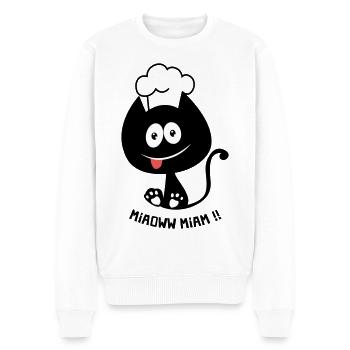 Chat gourmand ! Humour de chat toque cuisinier - Pull Premium bio Homme - blanc - Devant - Thijin (182cm)