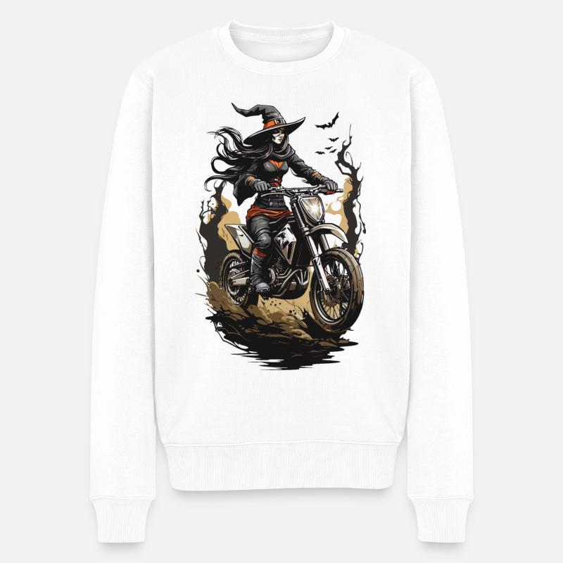 Motocross Hexe Halloween Biker Magie - Männer Premium Bio Pullover - Weiß