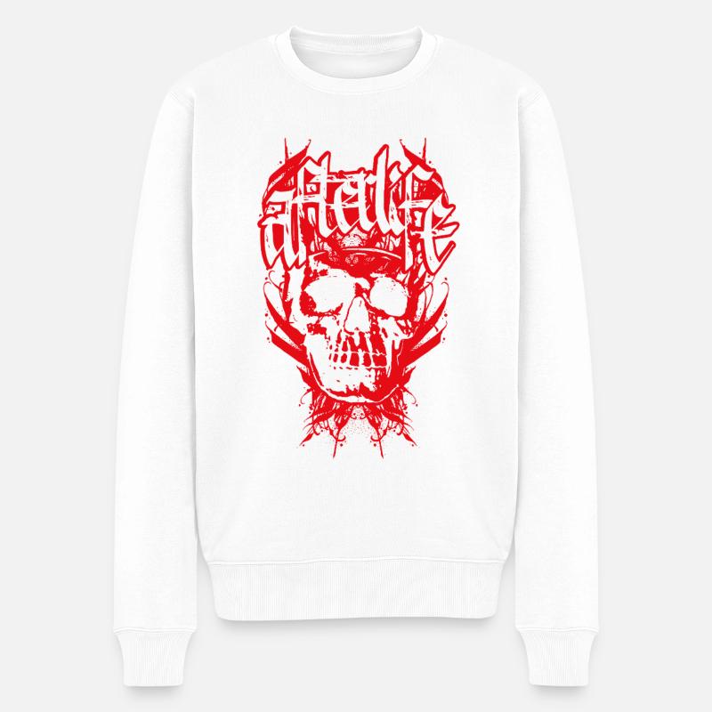 Dunkler Schädel Kalligraphie Design - Männer Premium Bio Pullover - Weiß