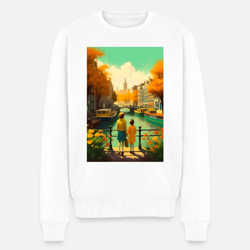 Willkommen bei Amsterdam Travel Poster - Männer Premium Bio Pullover - Weiß