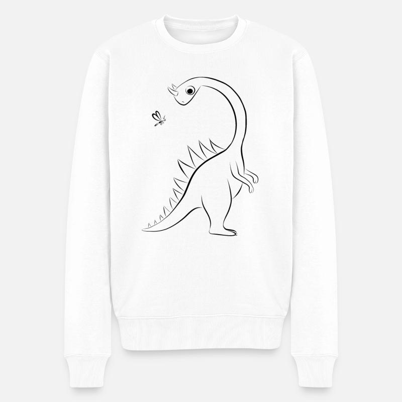 mignon dinosaure dino avec libellule - Pull Premium bio Homme - blanc
