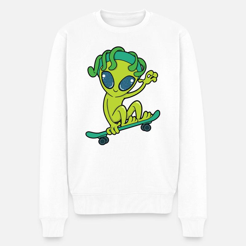 Skateboard Alien - Männer Premium Bio Pullover - Weiß