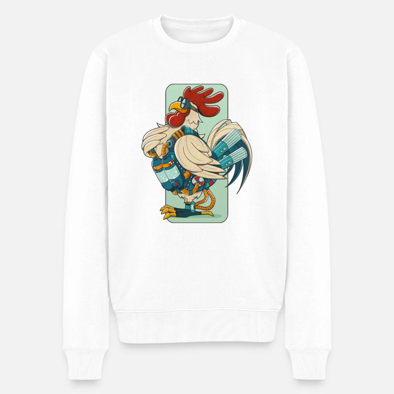 Steampunk-Hahn (Schwarzer Umfang) - Männer Premium Bio Pullover - Weiß