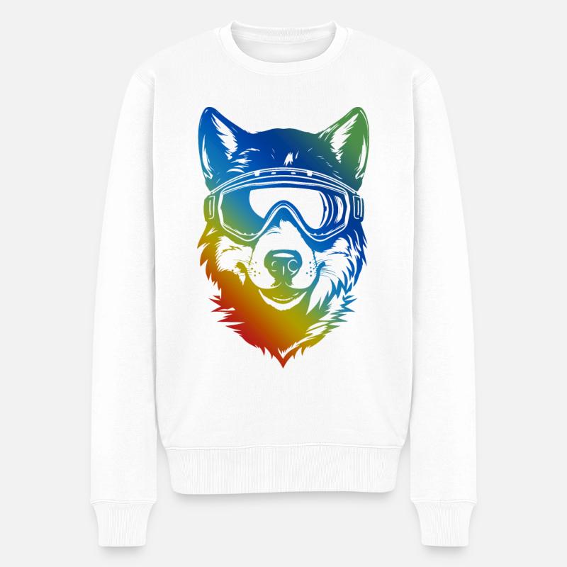Ski Wolf Bunt - Männer Premium Bio Pullover - Weiß