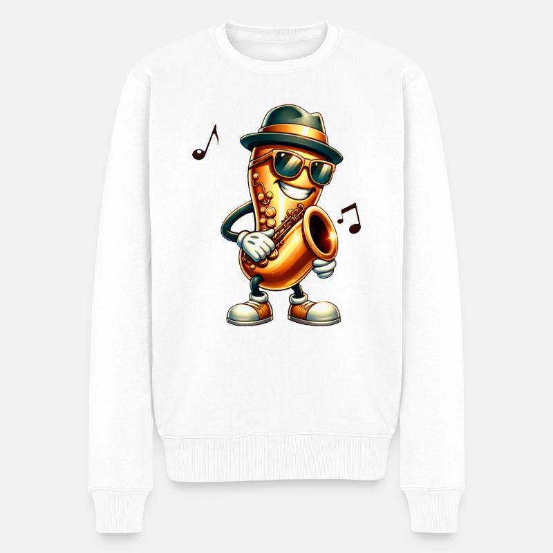 Jazz It ! 🎷 Saxophone cool avec chapeau et abat-jour - Pull Premium bio Homme - blanc