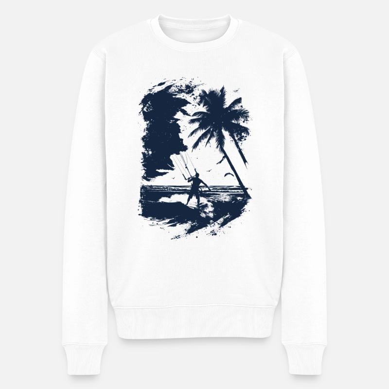 Kiteboarder in blauem Print - Männer Premium Bio Pullover - Weiß