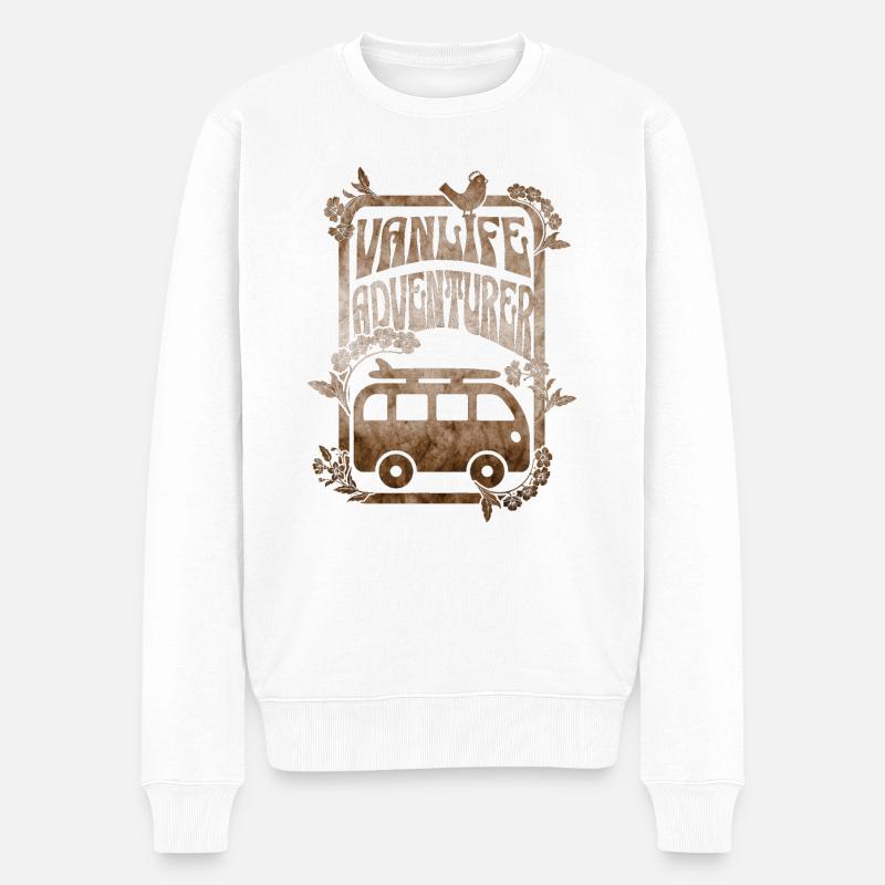 Vanlife Adventurer - goldenes Sepia-Design - Männer Premium Bio Pullover - Weiß
